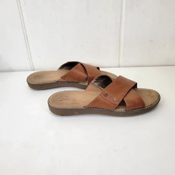 A2 By Aerosoles Women's Brown Slide Sandals With Faux Leather Cross Straps & Cus - Picture 3 of 6